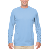 UltraClub Men's Cool & Dry Sport Performance Long Sleeve T-Shirt, Columbia Blue, Front view
