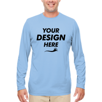 UltraClub Men's Cool & Dry Sport Performance Long Sleeve T-Shirt, Columbia Blue, Front view, Mockup