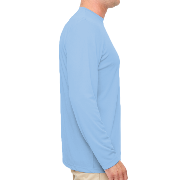 UltraClub Men's Cool & Dry Sport Performance Long Sleeve T-Shirt, Columbia Blue, Right Sleeve view