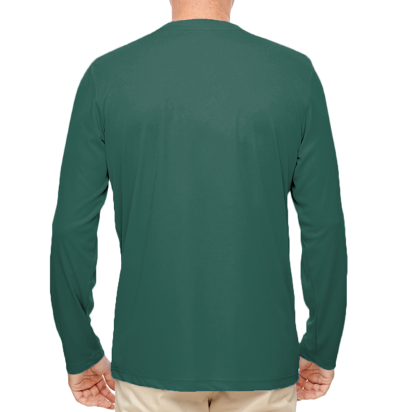 UltraClub Men's Cool & Dry Sport Performance Long Sleeve T-Shirt, Forest Green, Back view