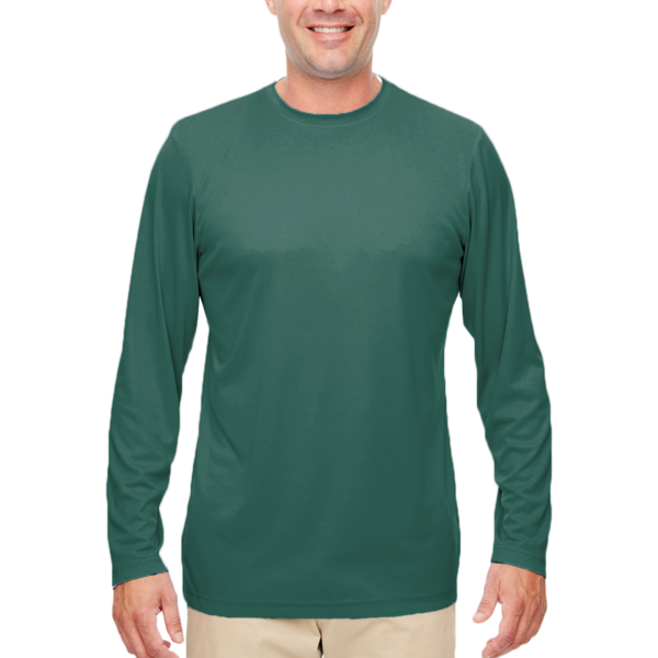 UltraClub Men's Cool & Dry Sport Performance Long Sleeve T-Shirt, Forest Green, Front view