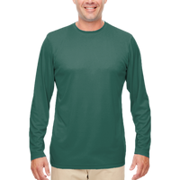 UltraClub Men's Cool & Dry Sport Performance Long Sleeve T-Shirt, Forest Green, Front view