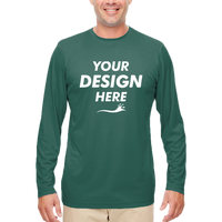 UltraClub Men's Cool & Dry Sport Performance Long Sleeve T-Shirt, Forest Green, Front view, Mockup