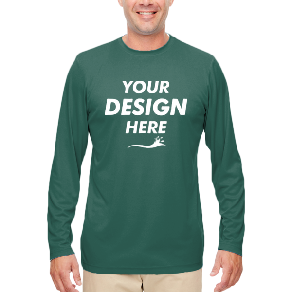 UltraClub Men's Cool & Dry Sport Performance Long Sleeve T-Shirt, Forest Green, Front view, Mockup