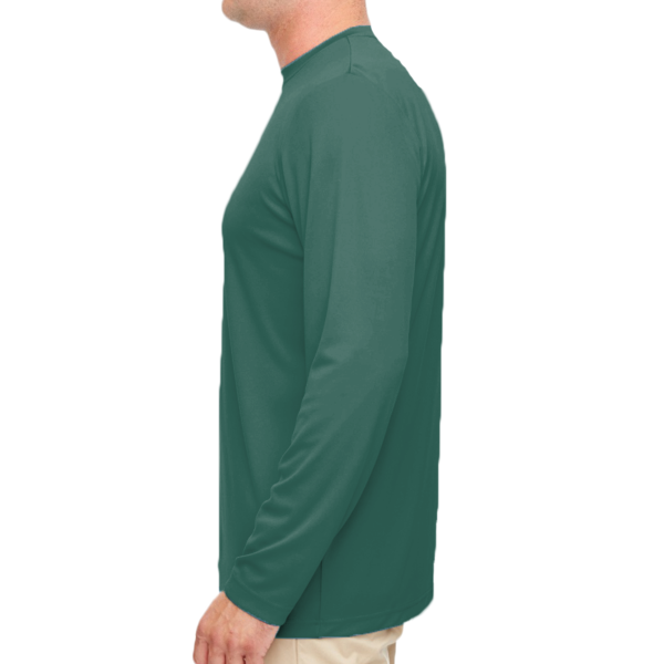 UltraClub Men's Cool & Dry Sport Performance Long Sleeve T-Shirt, Forest Green, Left Sleeve view
