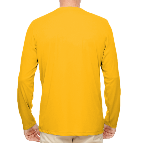 UltraClub Men's Cool & Dry Sport Performance Long Sleeve T-Shirt, Gold, Back view