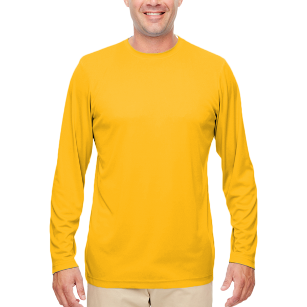 UltraClub Men's Cool & Dry Sport Performance Long Sleeve T-Shirt, Gold, Front view