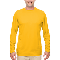 UltraClub Men's Cool & Dry Sport Performance Long Sleeve T-Shirt, Gold, Front view