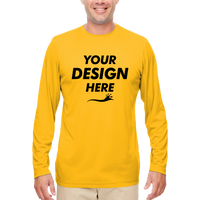UltraClub Men's Cool & Dry Sport Performance Long Sleeve T-Shirt, Gold, Front view, Mockup