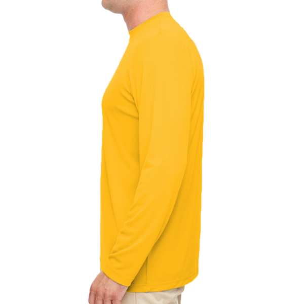 UltraClub Men's Cool & Dry Sport Performance Long Sleeve T-Shirt, Gold, Left Sleeve view