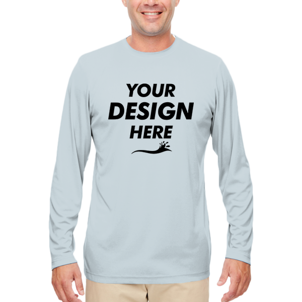 UltraClub Men's Cool & Dry Sport Performance Long Sleeve T-Shirt, Grey, Front view, Mockup