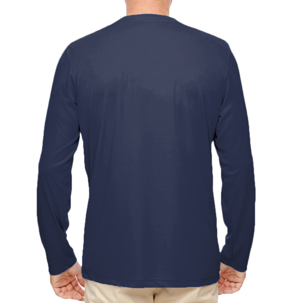 UltraClub Men's Cool & Dry Sport Performance Long Sleeve T-Shirt, Navy, Back view