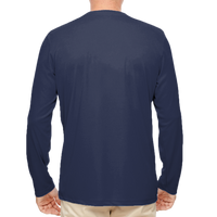 UltraClub Men's Cool & Dry Sport Performance Long Sleeve T-Shirt, Navy, Back view