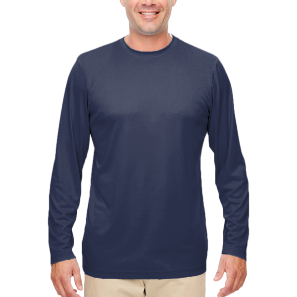 UltraClub Men's Cool & Dry Sport Performance Long Sleeve T-Shirt, Navy, Front view