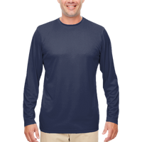 UltraClub Men's Cool & Dry Sport Performance Long Sleeve T-Shirt, Navy, Front view