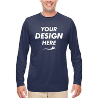 UltraClub Men's Cool & Dry Sport Performance Long Sleeve T-Shirt, Navy, Front view, Mockup