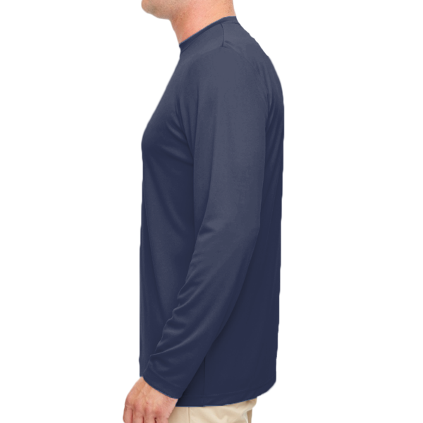 UltraClub Men's Cool & Dry Sport Performance Long Sleeve T-Shirt, Navy, Left Sleeve view