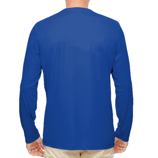 UltraClub Men's Cool & Dry Sport Performance Long Sleeve T-Shirt, Royal, Back view