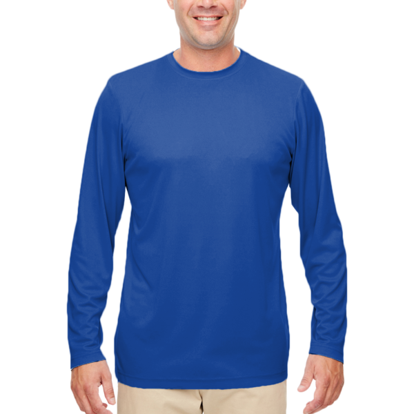 UltraClub Men's Cool & Dry Sport Performance Long Sleeve T-Shirt, Royal, Front view