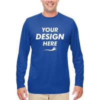 UltraClub Men's Cool & Dry Sport Performance Long Sleeve T-Shirt, Royal, Front view, Mockup