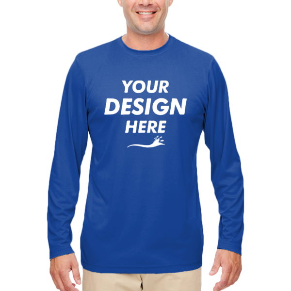 UltraClub Men's Cool & Dry Sport Performance Long Sleeve T-Shirt, Royal, Front view, Mockup