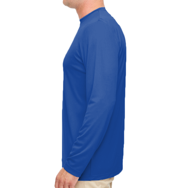 UltraClub Men's Cool & Dry Sport Performance Long Sleeve T-Shirt, Royal, Left Sleeve view