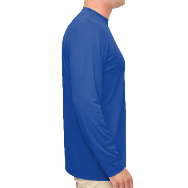 UltraClub Men's Cool & Dry Sport Performance Long Sleeve T-Shirt, Royal, Right Sleeve view