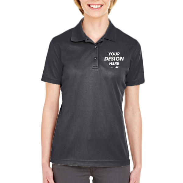 UltraClub Women's Cool & Dry Mesh Piqué Polo, Black, Front view, Mockup