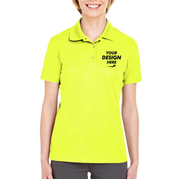 UltraClub Women's Cool & Dry Mesh Piqué Polo, Bright Yellow, Front view, Mockup