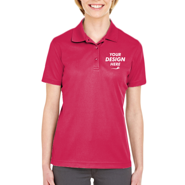 UltraClub Women's Cool & Dry Mesh Piqué Polo, Cardinal, Front view, Mockup