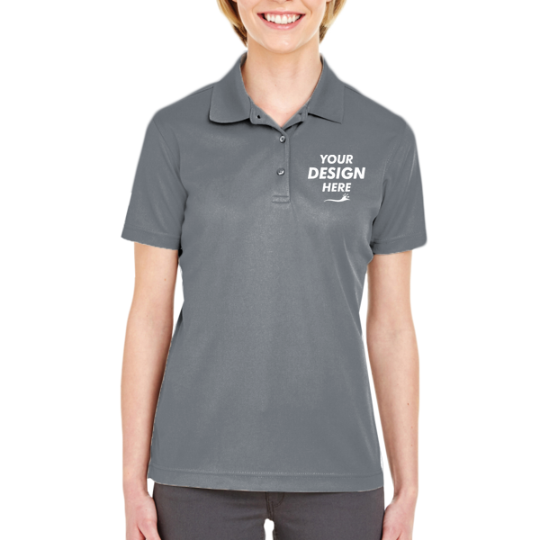 UltraClub Women's Cool & Dry Mesh Piqué Polo, Charcoal, Front view, Mockup