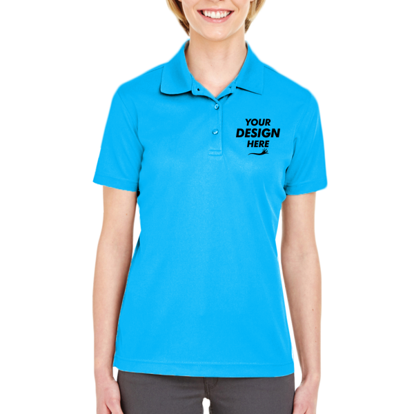 UltraClub Women's Cool & Dry Mesh Piqué Polo, Coast, Front view, Mockup