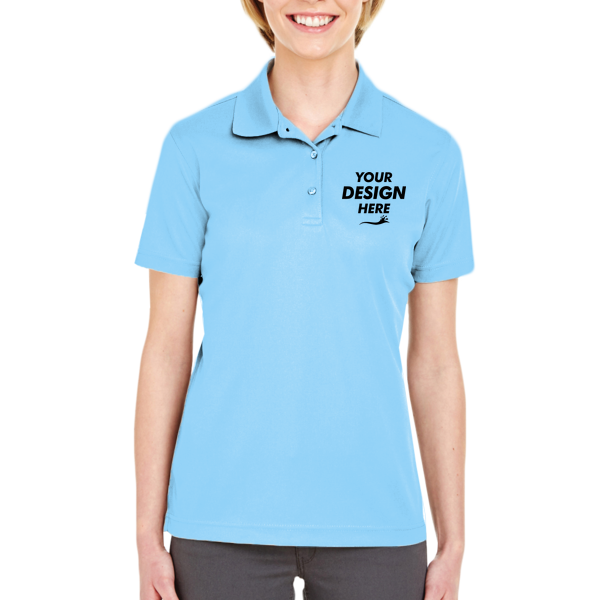 UltraClub Women's Cool & Dry Mesh Piqué Polo, Columbia Blue, Front view, Mockup