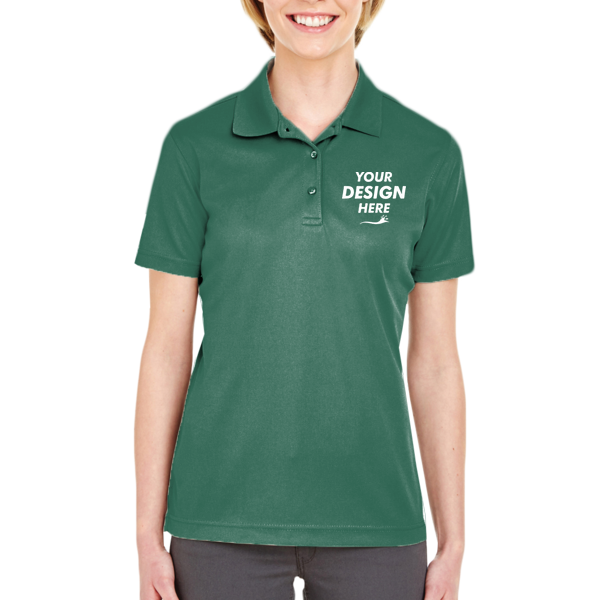 UltraClub Women's Cool & Dry Mesh Piqué Polo, Forest Green, Front view, Mockup