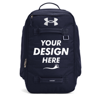 Under Armour Contain Laptop Backpack 2.0, Midnight Navy / Metallic Silver, Front view, Mockup