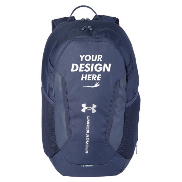 Under Armour Hustle Backpack 6.0, Midnight Navy, Front view, Mockup