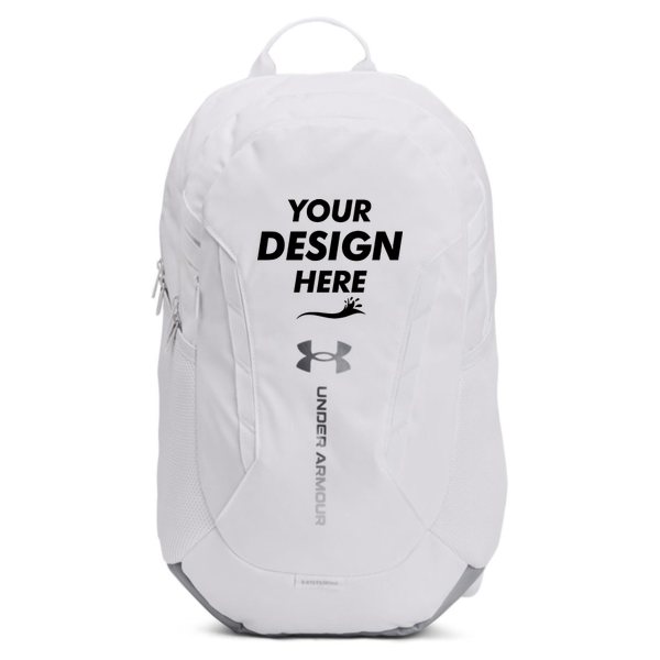 Under Armour Hustle Backpack 6.0, White, Front view, Mockup