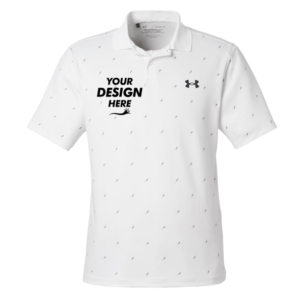 Under Armour Men's 3.0 Printed Performance Polo, White / Black, Front view, Mockup