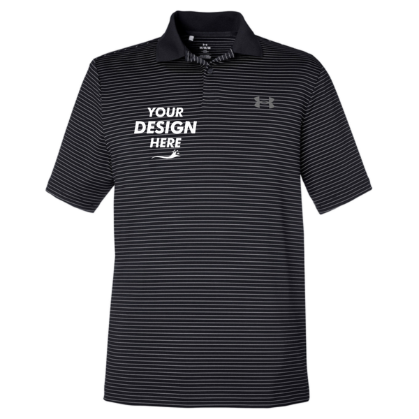 Under Armour Men's 3.0 Striped Perf Polo, Black 001 / Black 001, Front view, Mockup