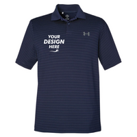 Under Armour Men's 3.0 Striped Perf Polo, Midnight Navy / White, Front view, Mockup
