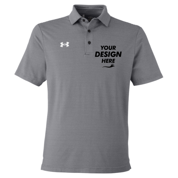 Under Armour Men's Destin Drive Striped Performance Polo, Black / White, Front view, Mockup