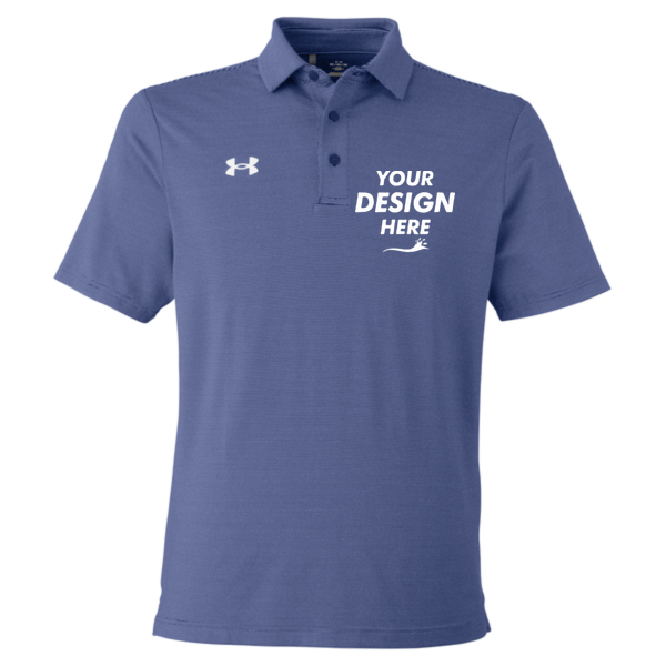Under Armour Men's Destin Drive Striped Performance Polo, Royal / White, Front view, Mockup