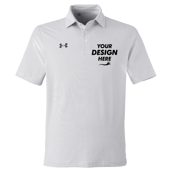 Under Armour Men's Destin Drive Striped Performance Polo, White / Black, Front view, Mockup