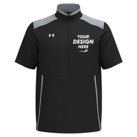 Under Armour Men's Motivate 3.0 Short Sleeve Half-Zip, Black / Mod Grey / White, Front view, Mockup