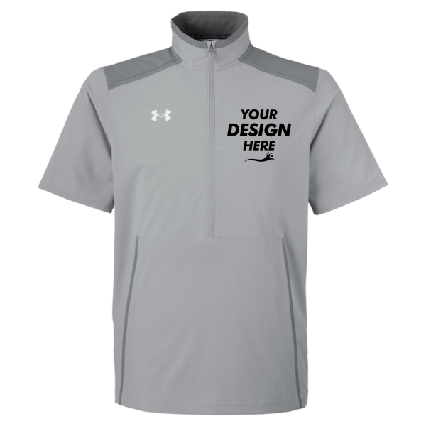 Under Armour Men's Motivate 3.0 Short Sleeve Half-Zip, Mod Grey / White / White, Front view, Mockup