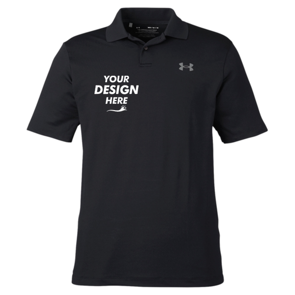 Under Armour Men's Performance 3.0 Golf Polo, Black / Ptc Grey, Front view, Mockup