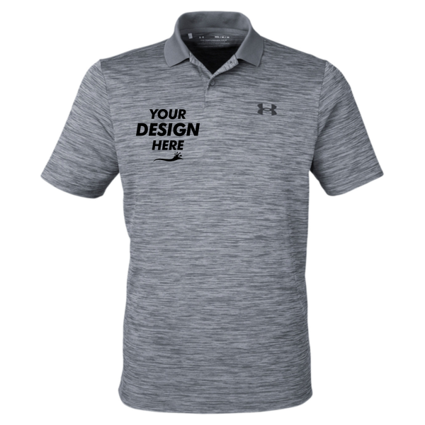 Under Armour Men's Performance 3.0 Golf Polo, Pitch Grey / Black, Front view, Mockup