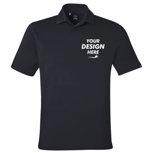 Under Armour Men's Recycled Polo, Black / White, Front view, Mockup