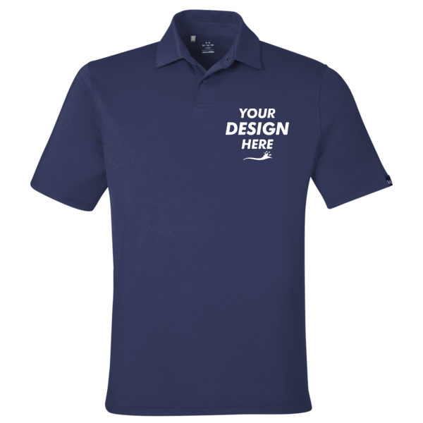 Under Armour Men's Recycled Polo, Midnight Navy / White, Front view, Mockup