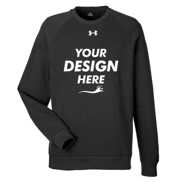 Under Armour Men's Rival Fleece Crewneck Sweatshirt, Black / White, Front view, Mockup